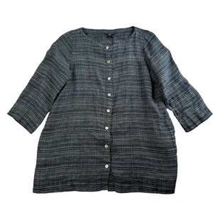 Eileen Fisher PM Petite M Tunika Top Knopfleiste Shirt Leinen Lagenlook Oversize - Bild 1 von 11