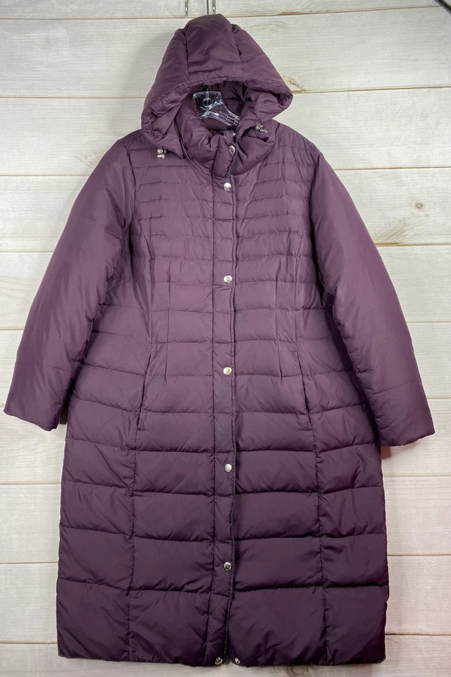 Lands' End Coat Womens 1X Purple Long Maxi Goose Down Puffer Detachable Hood - Image 1 of 4