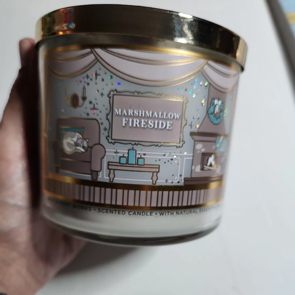 Bath & Body Works MARSHMALLOW FIRESIDE 3 mechas vela luminosa BBW Foto 1 de 4