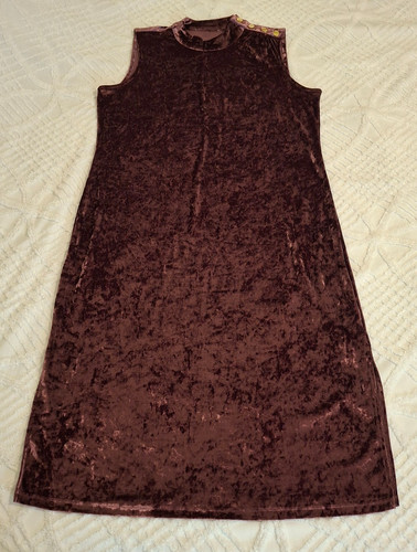 Michael Kors XL abito midi donna viola velluto schiacciato senza maniche collo alto