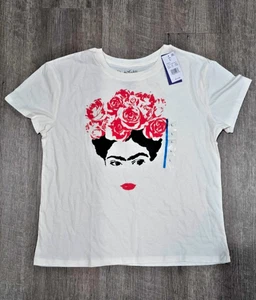 Frida Kahlo Womens Tshirt Size Large Top Ivory Jerry Leigh Short Sleeve NWT - Picture 1 of 4
