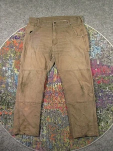 Key Double Knee Carpenter Jeans Mens 36x32 Brown Canvas Hammer Loop Distressed - Picture 1 of 15