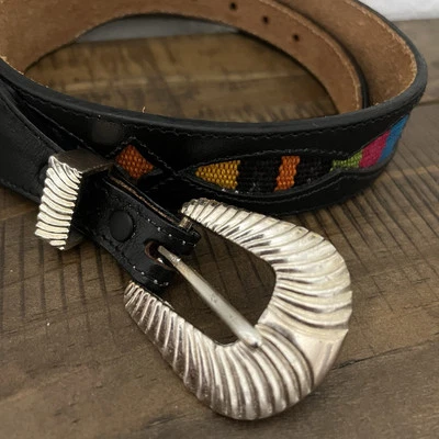 Silver Creek Collection LEATHER Belt Woven Inserts Native Western Size 28” USA - Image 1 of 4