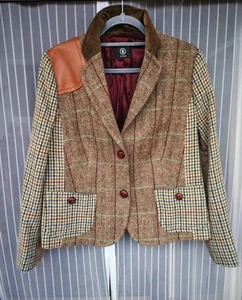 Bogner Damen Tweed-Blazer 44 Schurwolle Leder Samtkragen Patchwork-Stil - Bild 1 von 10