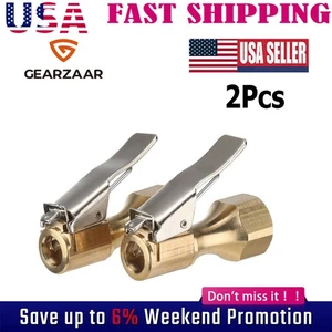 2xPcs Tire Inflatable Straight Brass Open Flow Air Chuck Lock-On Clip 1/4" NPT D - Picture 1 of 15