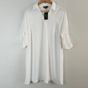 Alfani Women's NWT Button Up Roll Tab Sleeve Lightweight Side Slits Size Small - Picture 1 of 14