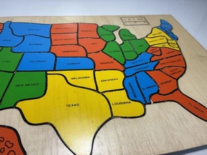 UNITED STATES MAP Jigsaw PUZZLE Tray Wooden USA Colorful 15”x9.5” - Picture 1 of 16