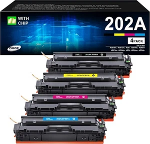 DMGE 202A BK/C/Y/M Toner Cartridge 4-Pack Set w/ Chips for HP Color LaserJet Pro - Picture 1 of 11