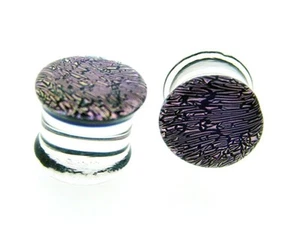 PAIR OF Dichro Pyrex PURPLE 0000G 1/2" inch 13MM plugs Body Jewelry - Picture 1 of 1