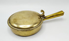 VINTAGE SOLID BRASS SILENT BUTLER. SMALL LIDDED PAN WITH HANDLE. HEAVY.  9" x 5"