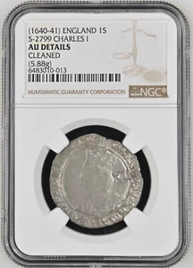 1640-41 Charles I Shilling NGC AU Details Silver Hammered Coin Star Mintmark - Picture 1 of 8