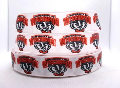 Univ of Wisconsin Badgers 7/8" Grosgrain Ribbon~ YOUR CHOICE 5 or 10 Yards - Image 1 of 3
