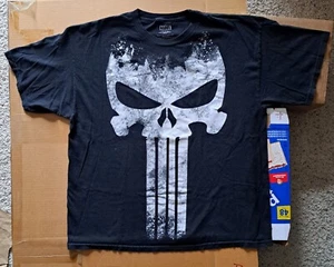 Camisa Usada The Punisher Calavera Logo Grande Negra Talla XXL Marvel Comics Arte Salpicaduras - Imagen 1 de 7