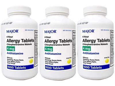 Major Allergy Tablets, Chlorpheniramine Maleate  4 mg , 1000 Tablets - 3 Pack - Image 1 of 4