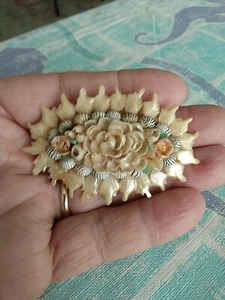Antique Estate Carved Colored Molded Celluloid Flower Pin Brooch Multi Colored  - Picture 1 of 9