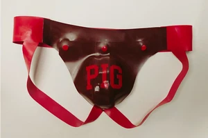 Rubberpigs "PIG" Codpiece Jockstrap, Premium braun & rot Rubber Latex - Bild 1 von 1