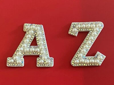 "Aplique de perlas y diamantes de imitación de la A a la Z letras de 1 2/3"" de alto coser recomendado" Foto 1 de 4