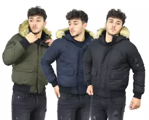 Parka uomo giacca bomber pelliccia bordato cappuccio invernale caldo imbottito capospalla cappotto - Foto 1 di 3