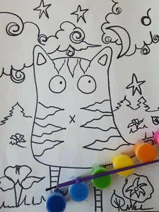 8 x 10 handgezeichnete KÄTZCHEN KATZE Kinder Leinwand Malerei Kit Farbe/Pinsel - Bild 1 von 1
