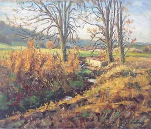GASTON LABORDE TABLEAU HST PAYASAGE SOUS BOIS DE NORMANDIE PEINTURE 30/40 - Imagen 1 de 2