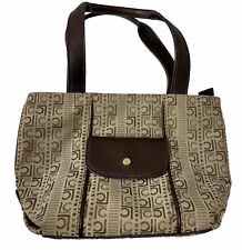 Liz Claiborne Brown Tan Handbag Purse Cotton/Poly Zip/Snap- Excellent Condition