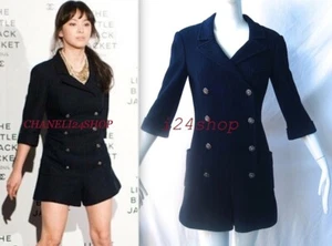 NWOT CHANEL 13P $6000 JUMPSUiT NAVY CC LOGO BUTTON TWEED ROMPER FR38 - Picture 1 of 12