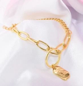 Yellow Gold Filled Lady Prom GOOD LUCK Bracelet Wedding 6.5" - 7.5" b/5326B - Picture 1 of 5