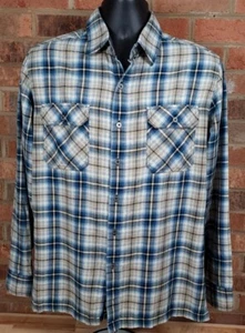 KUHL Flannel Shirt Long Sleeve Beige Blue Plaid Mens Medium - Picture 1 of 6