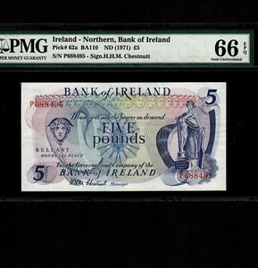 Northern Ireland 5 Pounds 1971 P-62a * PMG Gem Unc 66 EPQ * High Grade * - Picture 1 of 2