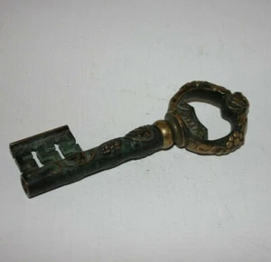 Korkenzieher Messing Bronze 187g massiv Patina grün Schlüssel form alt vintage - Picture 1 of 3