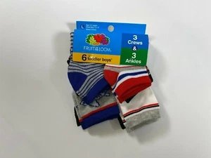 Fruit of the Loom Toddler Boys 3 Crew/3 Ankle Socks (6 Pair) L (3-5 Years) NEW! - Picture 1 of 2