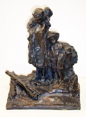 BAJA DE PRECIO Bronce Italiano MICHELE VEDANI 'Grupo Familiar Campesino' 9" x 7" x 11" Foto 1 de 4