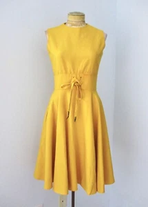 Vestido Falda De Colección Años 60 Mod Amarillo Canario Ajuste Acampanado Círculo Con Cordones Cintura Bolsillos 10 - Imagen 1 de 8