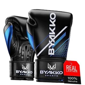 Byakko Boxing Gloves Men Women - Genuine Cowhide Leather 10 oz Blue & Black - Picture 1 of 6