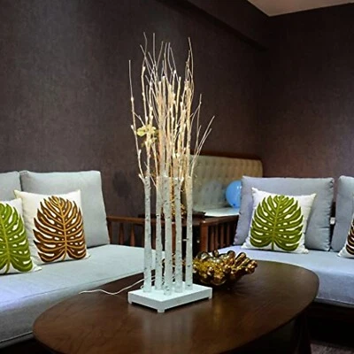 OBELON Pre-lit Twig Birch Tree Forest 36 LED Lights 7 pcs Artificial Birch Trees