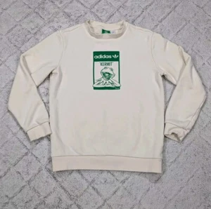 Adidas Disney Sweatshirt Kids M White Green Kermit The Frog Graphic Cotton Crew - Picture 1 of 5