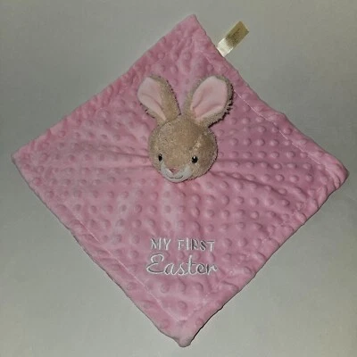 My First Easter Pink Tan Bunny Rabbit Rattle Lovey Plush Toy Minky Dot MTY Int'l - Image 1 of 4