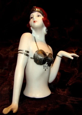 Art Nouveau Style Half doll Figurine Mata Hari Sexy Half Doll Pincushion Arms Aw Cover