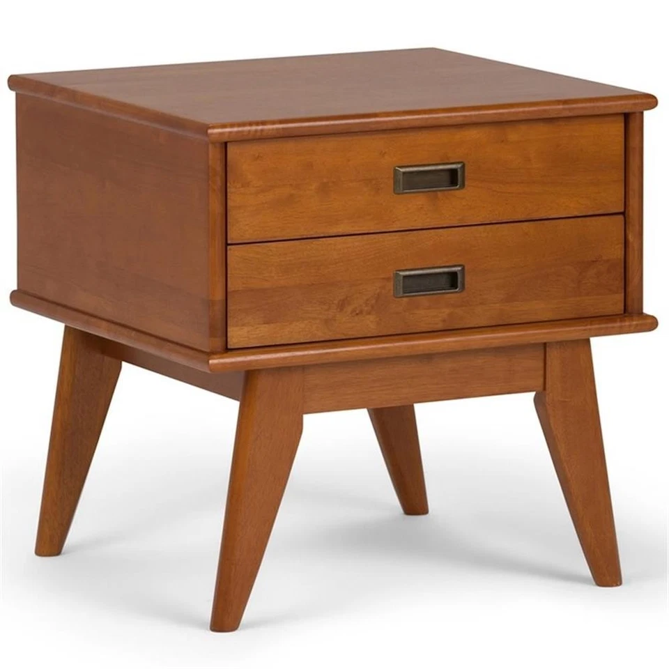 Draper 22 inch Wide SOLID HARDWOOD Rectangle Modern End Side Table in Teak Brown - Image 1 of 4