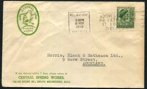 Australia KGVI Advert cover 'CENTRAL SPRING WORKS' 15NOV50 - Picture 1 of 1