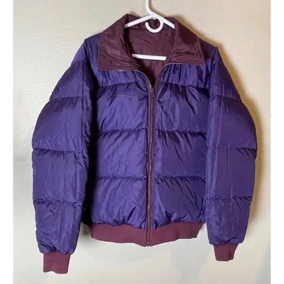 Vtg Columbia Bomber Puffer Reversible Jacket Purple Maroon Down Mens LargeL - Image 1 of 4