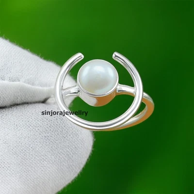 Anillo de regalo hecho a mano de plata de ley 925 con piedras preciosas de perlas talla 5 a 13 de EE. UU. Foto 1 de 4