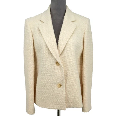 Jones NY Jacket Womens 10 Ivory Wool Blend Tweed Lined Blazer Career Coastal - Image 1 of 4