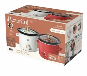 Beautiful by Drew Barrymore 2 Quart Schongarer 2er Set Tomatenrot & Weiß Glasur - Bild 1 von 3