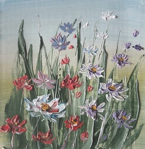 Original oil painting abstract landscape flowers piece of art mini art 4x4" - Picture 1 of 2