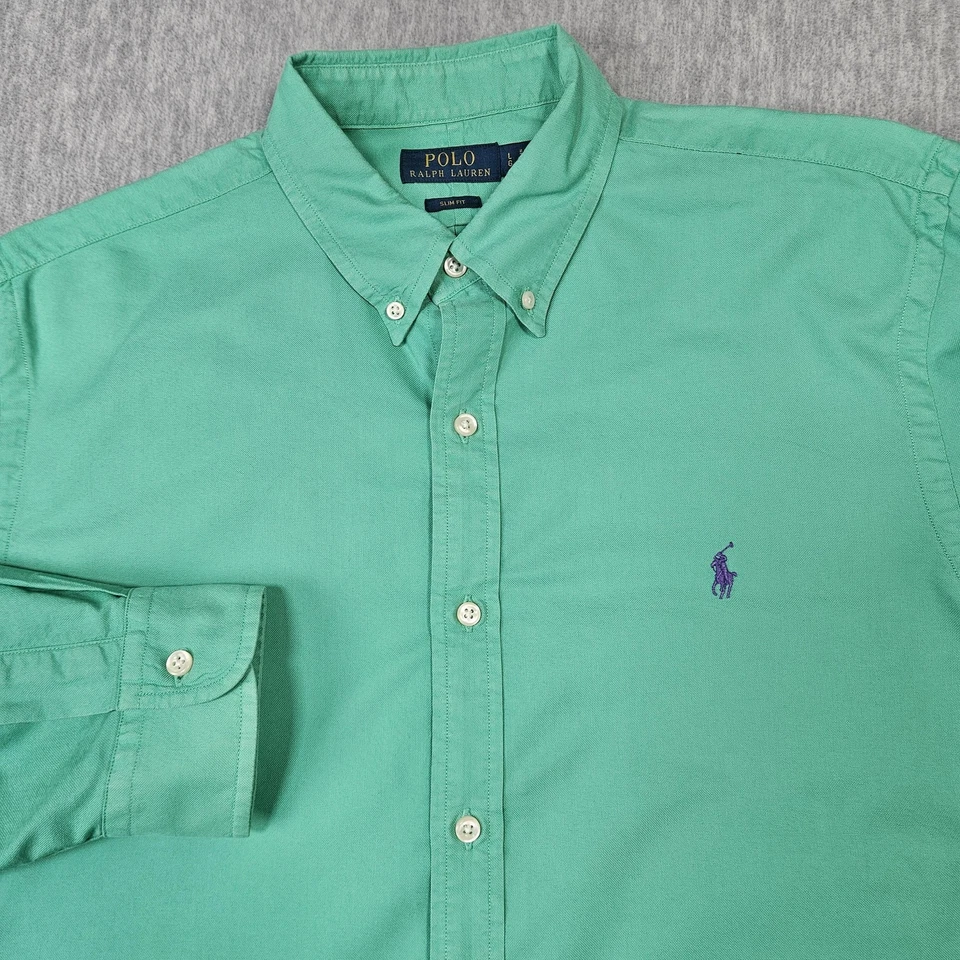Polo Ralph Lauren Shirt Mens Large Green Slim Fit Button Down Long Sleeve Pony - Image 1 of 4