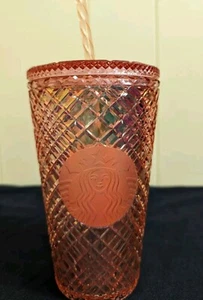 STARBUCKS Winter Holiday Jeweled Tumbler 2021 Cold Cup Rose Gold 16oz w/ Straw - Picture 1 of 4