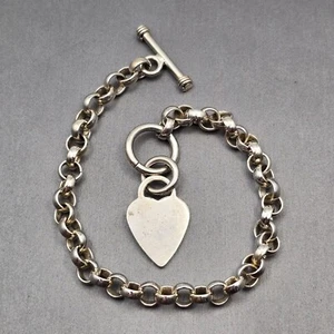 Vintage Sterlingsilber 925 Herz Charm Knebelverschluss Rolo Kette Armband 7,5" - Bild 1 von 10