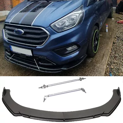 Front Bumper Lip Splitter Carbon Style + Strut Rods For Ford Transit Connect - Image 1 of 4
