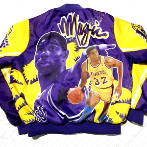VTG Chalk Line Los Angeles Lakers Magic Johnson Fanimation Satin Jacket Large - Picture 1 of 5